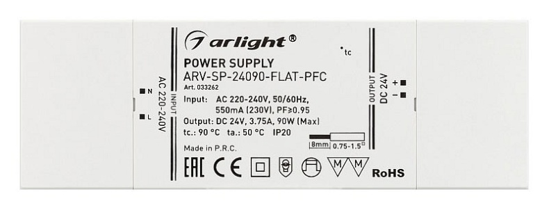 Блок питания Arlight ARV-SP-24012-FLAT-PFC 24V 90W IP20 3,75A 033262 - 0